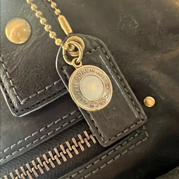 Coach Black Leather Shoulder Tote Bag with Gold Brass Accents - Picture 3 of 13